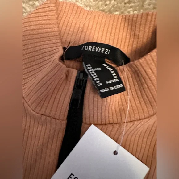 Forever 21 Brown Half Zip Up Mock Neck Long Sleeve Dress - Picture 3 of 3